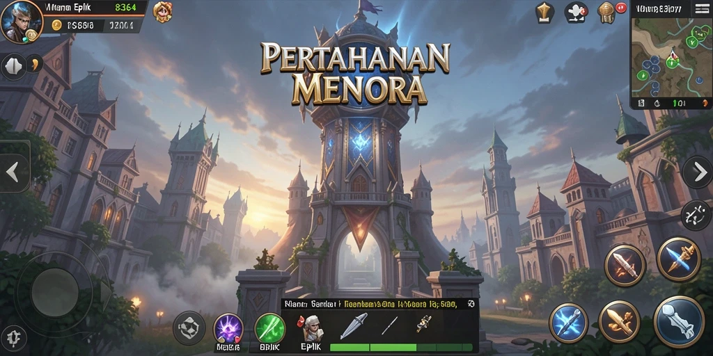 Tampilan gameplay menara pertahanan yang intens dan menarik.
