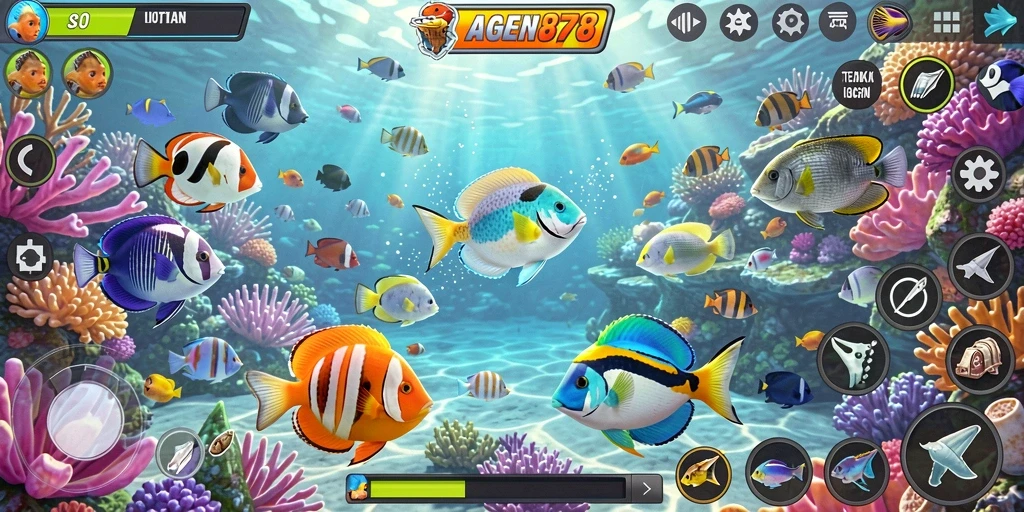 Tampilan gameplay AGEN878 dengan aksi menangkap ikan yang seru.