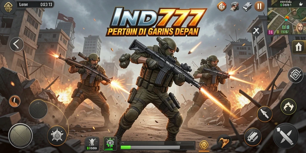 Tampilan gameplay dinamis dari IND777 yang menggambarkan aksi pertarungan.
