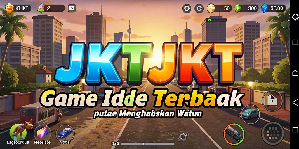 Screenshot gameplay JKTJKT menampilkan dunia Idle yang penuh warna.
