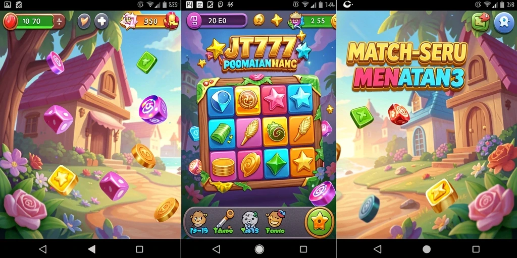 Tampilan gameplay <strong>JT777</strong> dengan efek menarik saat mencocokkan batu permata.