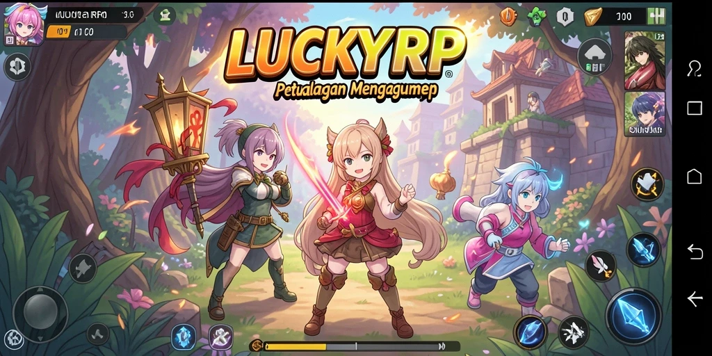 Screenshot gameplay LUCKYRP dengan aksi karakter anime yang seru.
