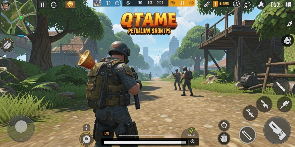 Tangkapan layar QTGAME menunjukkan aksi seru dalam mode TPS.