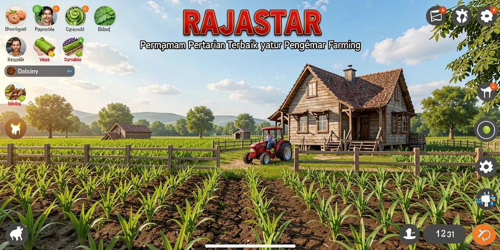 Tampilan gameplay menarik dari RAJASTAR yang menunjukkan aktivitas pertanian.