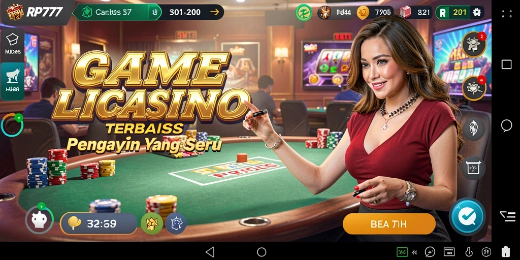 Screenshot utama RP777 menunjukkan dealer langsung dan suasana kasino yang mendebarkan.