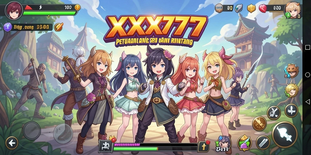 Tampilan gameplay XXX777 yang penuh warna dan dinamis.
